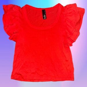 Bobi Vibrant Red Ruffle Sleeve Blouse